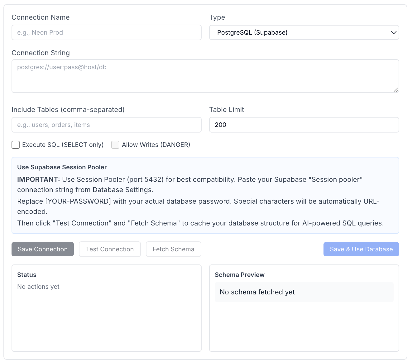 Connect interface screenshot